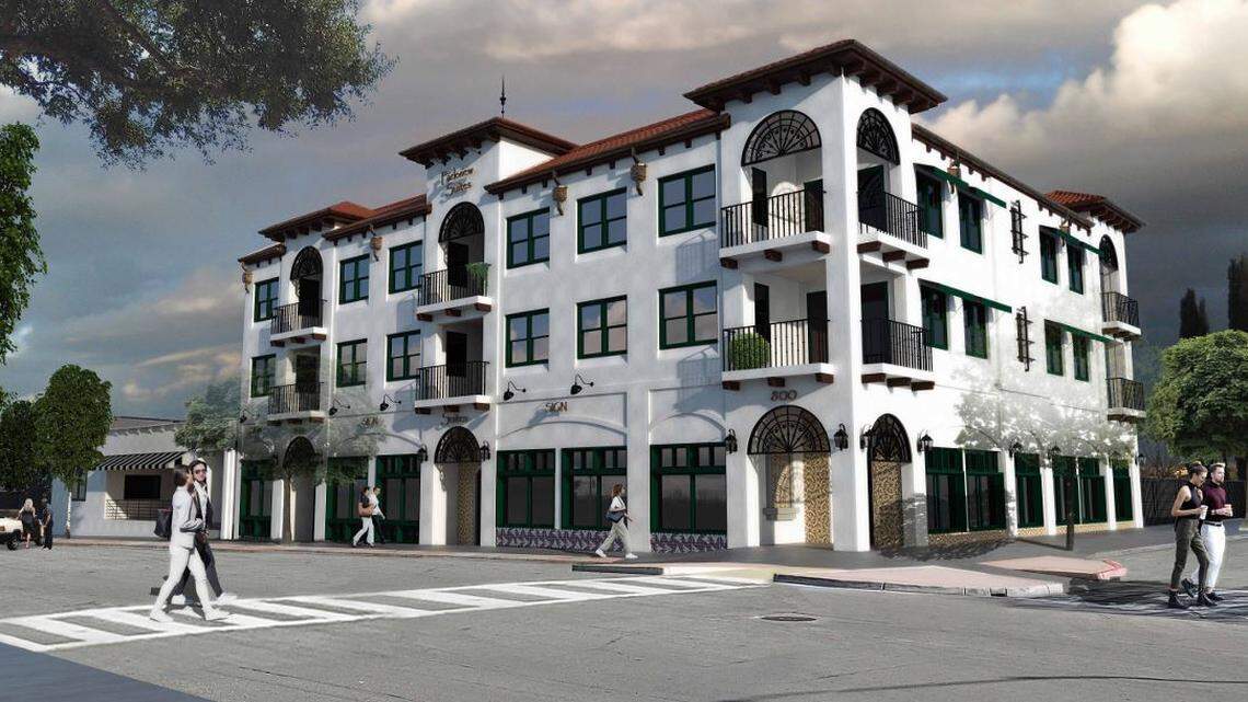 A rendering shows a new hotel and retail development soon to be coming to the corner of 11th and Park streets in downtown Paso Robles. This view is of the property front along 11th Street.
