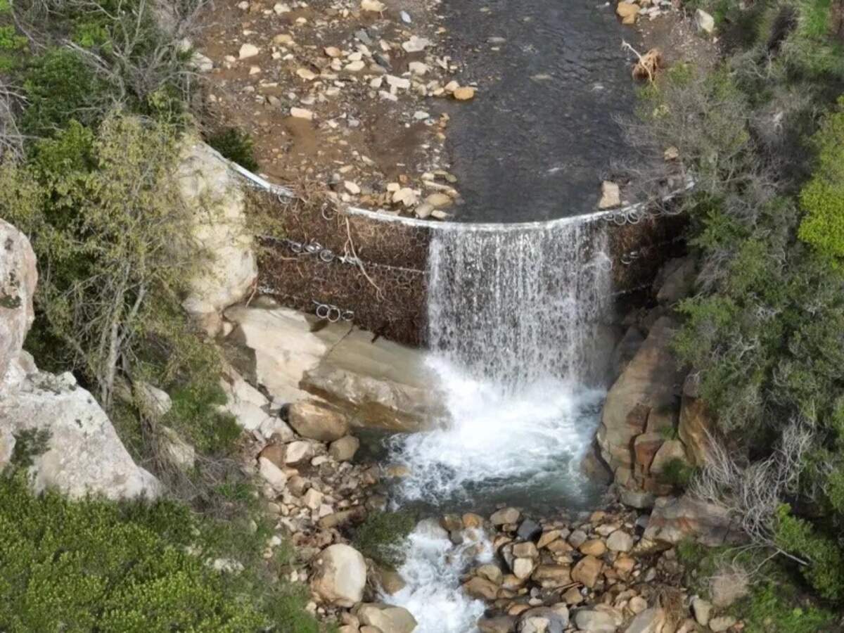 The upper San Ysidro Creek debris net in Montecito filled up after heavy rains in January.