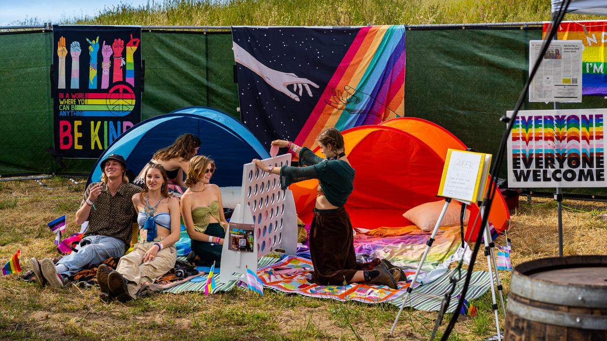 Art and Soul SLO’s “cozy pods,” pictured here at the 2023 Shabang music festival, will be available at Pride Prom for students “to rest in between the dancing and the socializing,” group founder Faith LeGrande said.