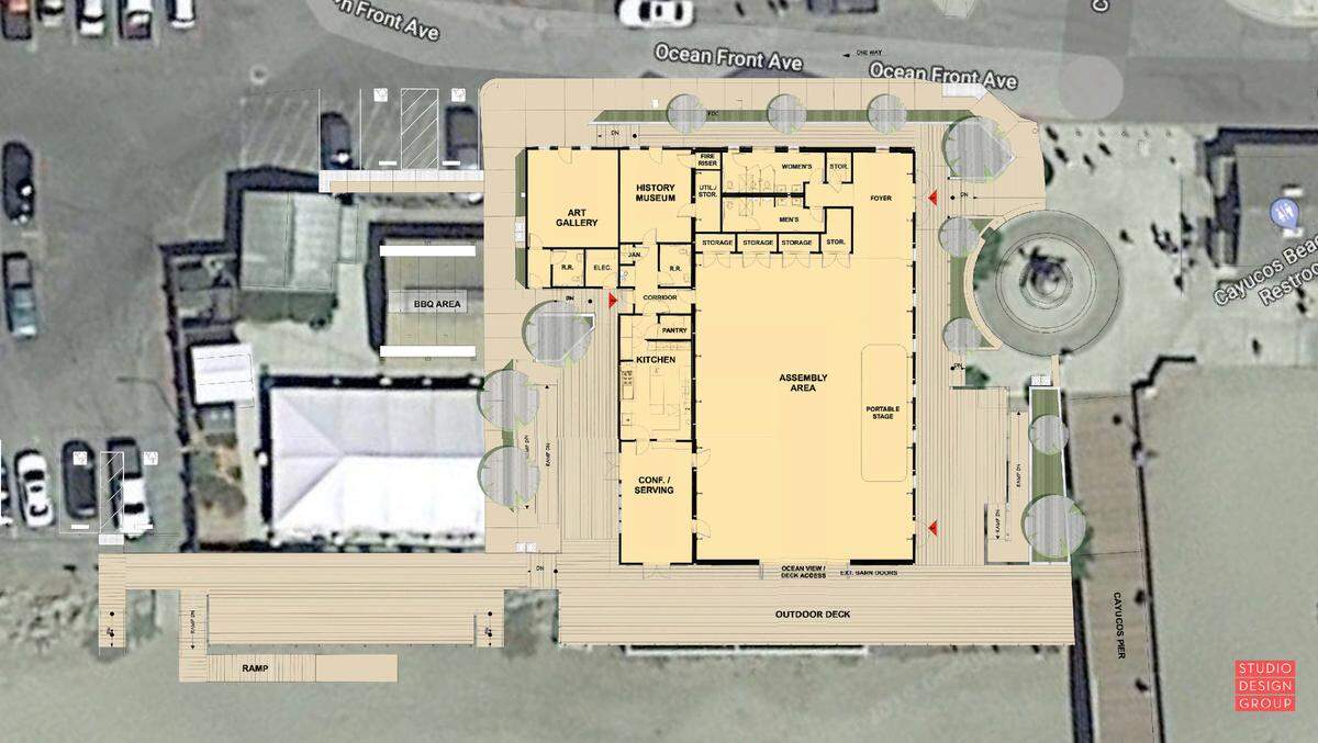 A floor plan shows how the renovated Cayucos Veterans Hall will look.