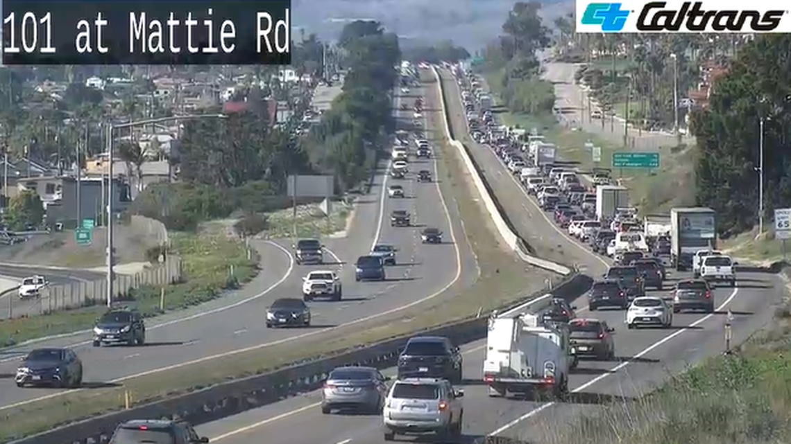 A crash slowed traffic on northbound Highway 101 through Pismo Beach on Jan. 22, 2025.