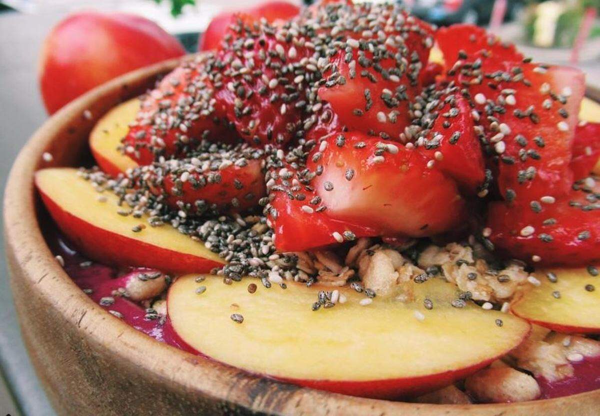 An acai bowl at The Neighborhood Acai and Juice Bar in San Luis Obispo features strawberries and nectarines. The business is opening a second location in Paso Robles in September 2018 and a third spot at SLO Public Market in San Luis Obispo in spring 2019.
