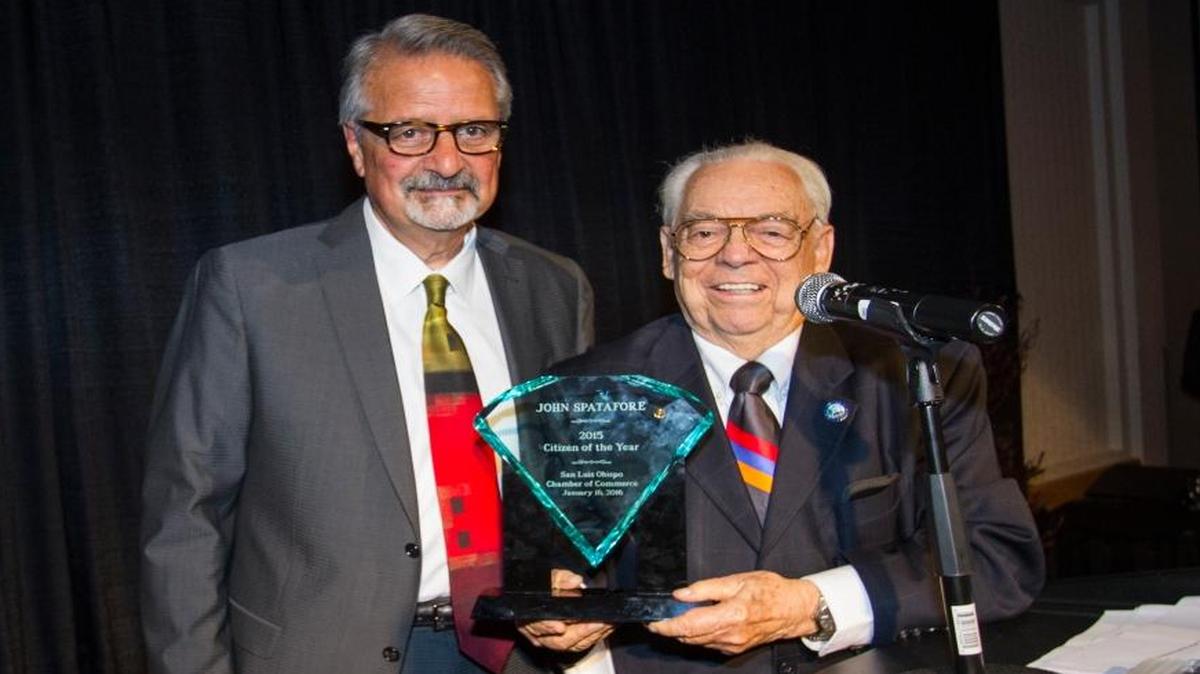 John Spatafore, San Luis Obispo’s 2015 Citizen of the Year, with San Luis Obispo’s 2014 Citizen of the Year, Dave Romero.