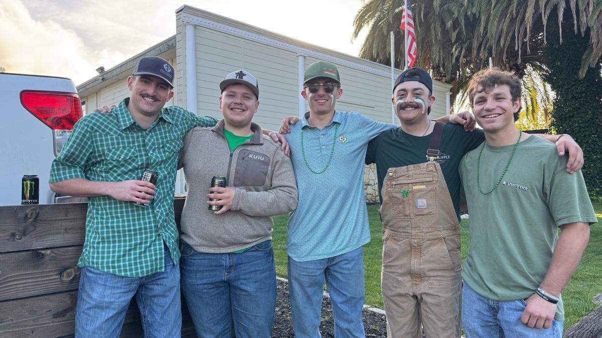 Students kept tabs on their residence along California Boulevard amid St. Fratty’s Day partying on Saturday, March 15, 2025.