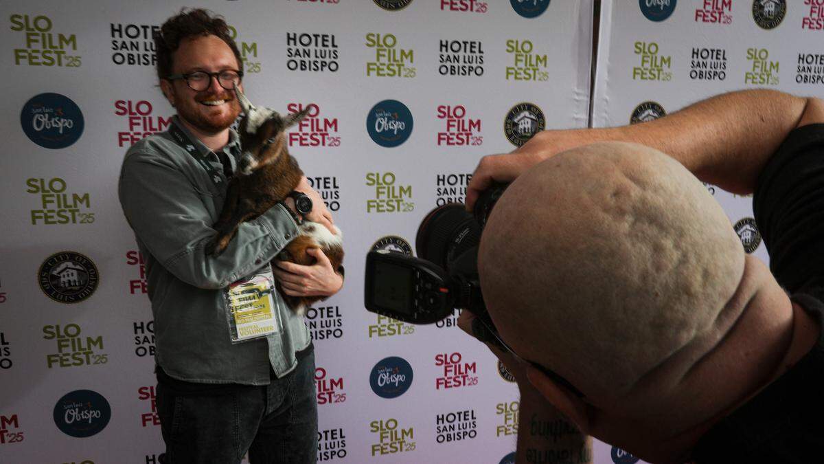 A Nigerian dwarf goat named Gucci was part of the festivities of the San Luis Obispo International Film Festival’s opening night outside the Fremont Theater on April 24, 2025. He is a reference to the film “DJ Ahmet,” a Sundance Audience Award-winning film about a shepherd with big dreams.