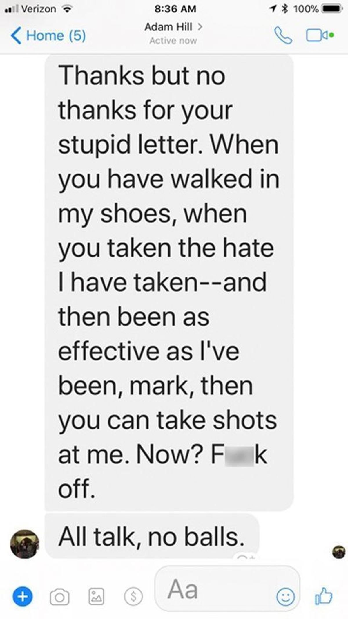 Supervisor Adam Hill wrote this message to constituent Mark Burnes after Burnes wrote a letter to the editor to The Tribune.
