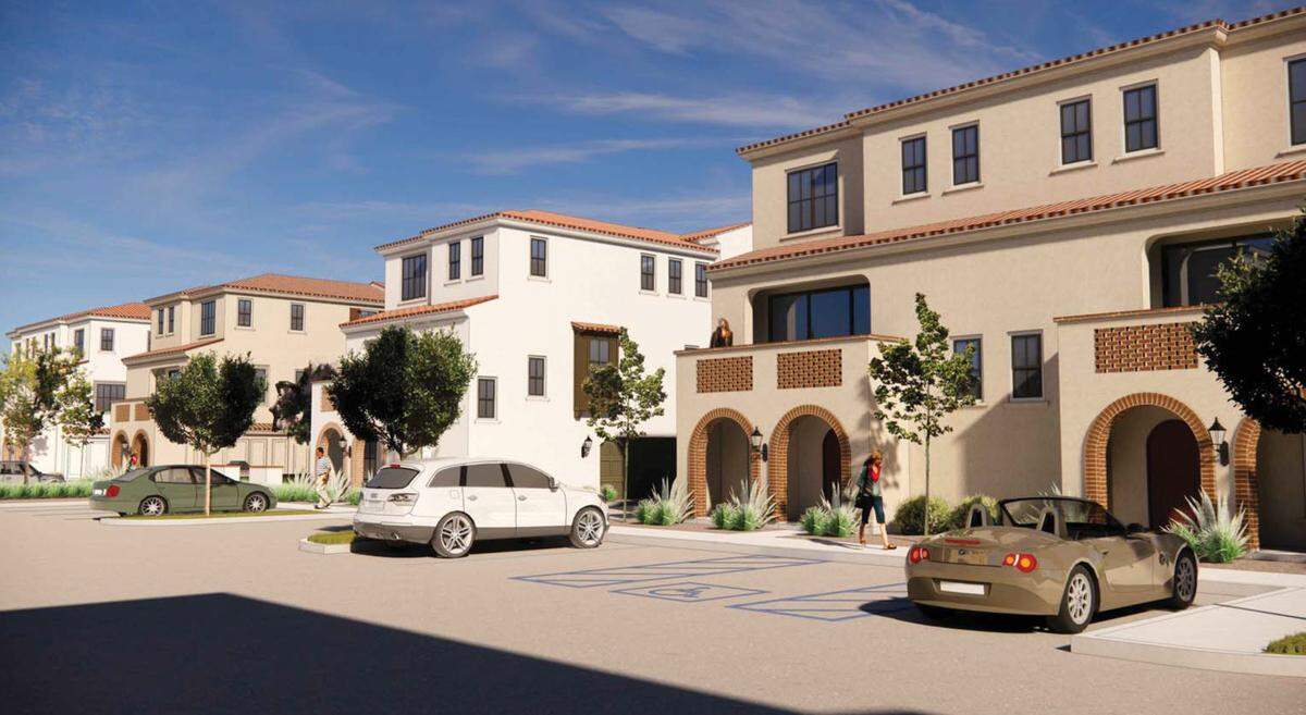 A rendering shows how the apartments would look at the Bullock Ranch mixed-use development project in San Luis Obispo.