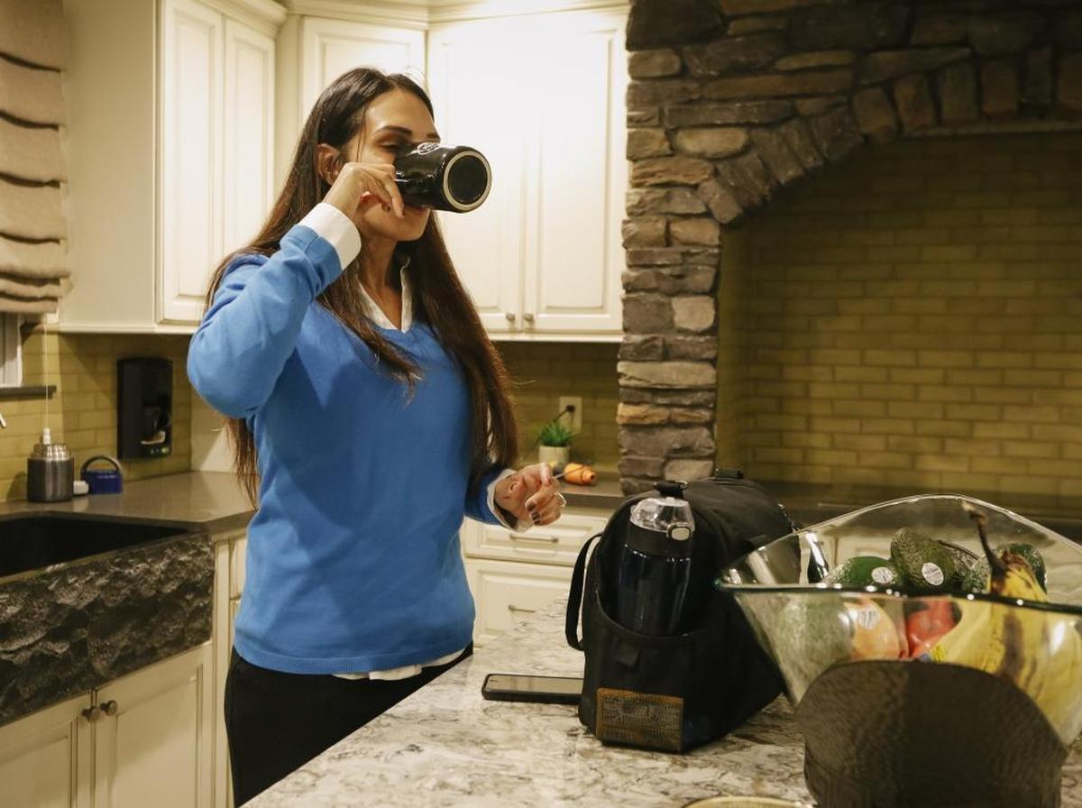 Rena Salamacha finishes her first cup of coffee at her home in Los Osos before she leaves for her commute to Mee Memorial Hospital in King City, where she’s an administrator.