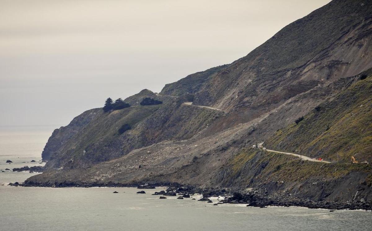 The massive Mud Creek Slide has spilled across Highway 1 south of Gorda.