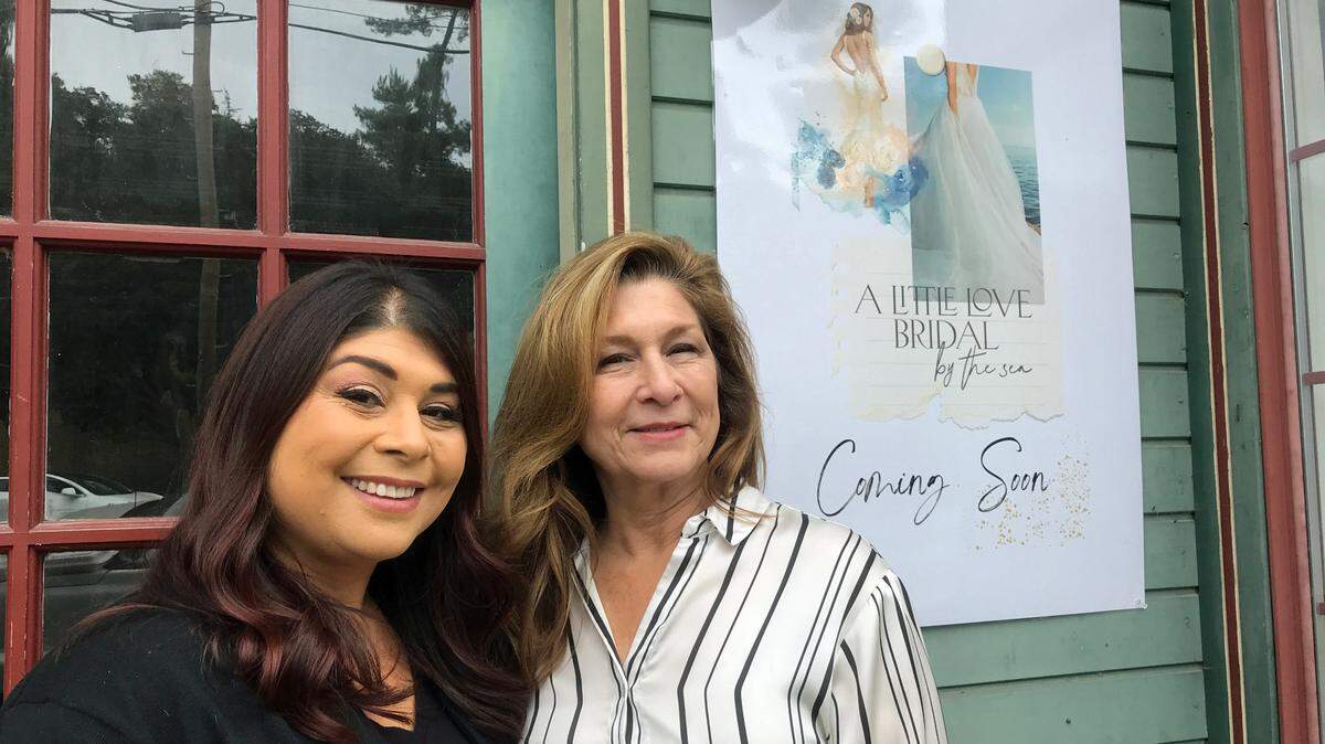 From left, Crystal and Gail Reynoso pose next to their new wedding shop, A Little Love Bridal by the Sea, 2450 Main St. in Cambria. It’s located next to the Olallieberry Inn.