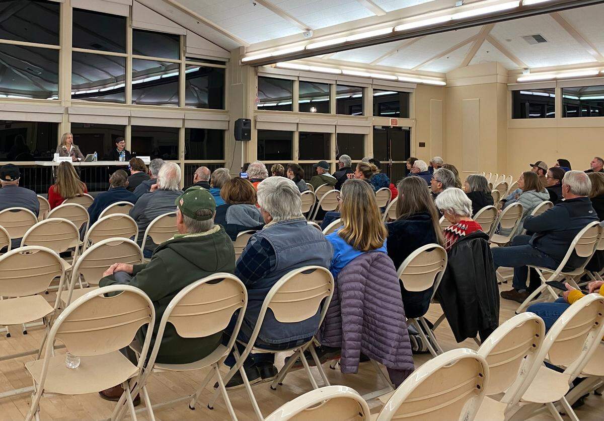 Community members gathered to listen to candidates for the District 5 San Luis Obispo County Board of Supervisors race at the Atascadero Pavilion on the Lake on Wednesday, Feb. 7, 2023.