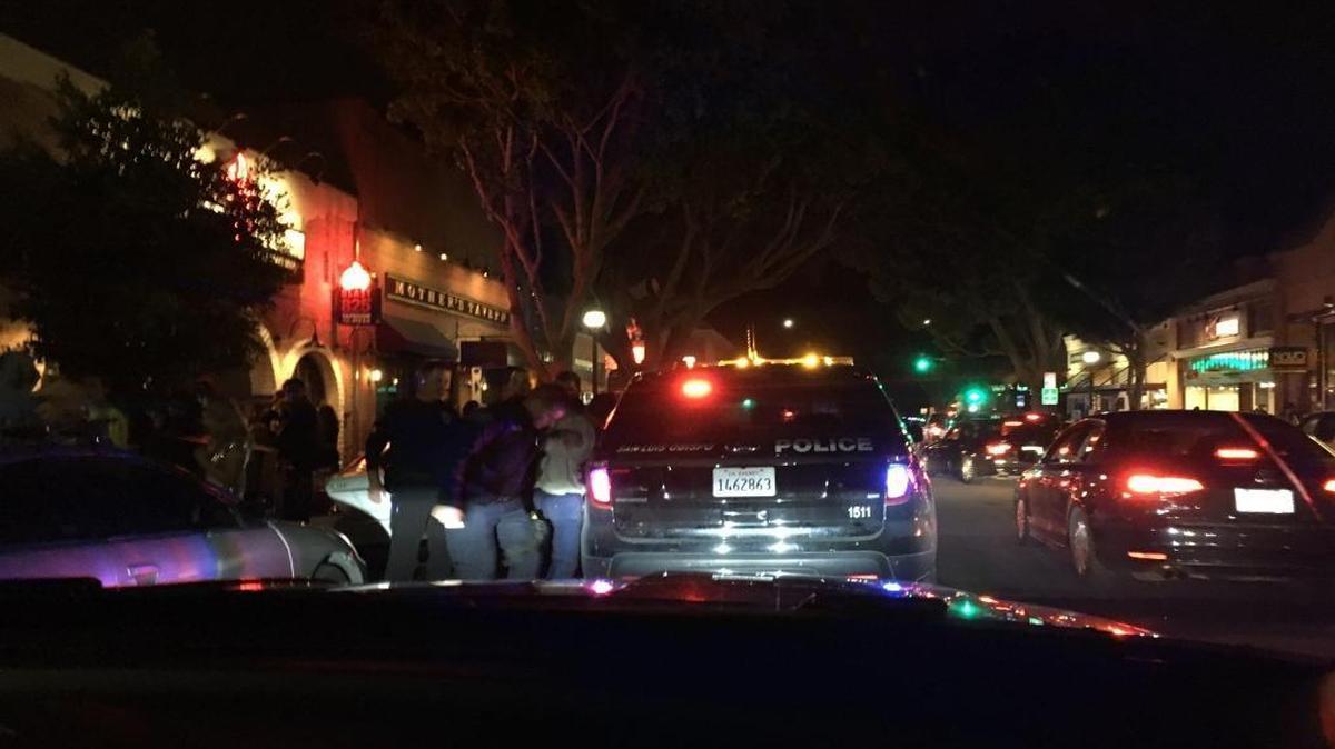 San Luis Obispo Police Department officers arrest a man who reportedly was involved in a fight at Mother’s Tavern early Sunday morning in downtown San Luis Obispo.