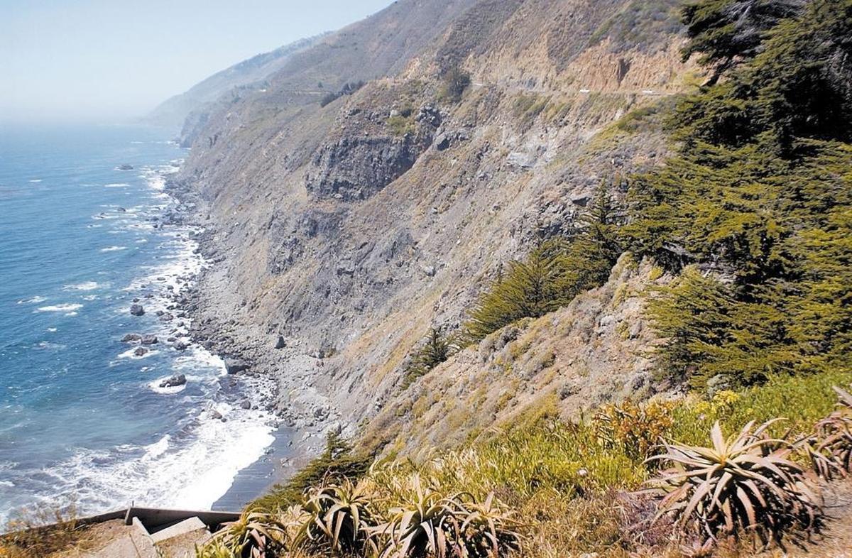 Highway 1 winds into the Big Sur coast, as seen looking north from Ragged Point Inn.