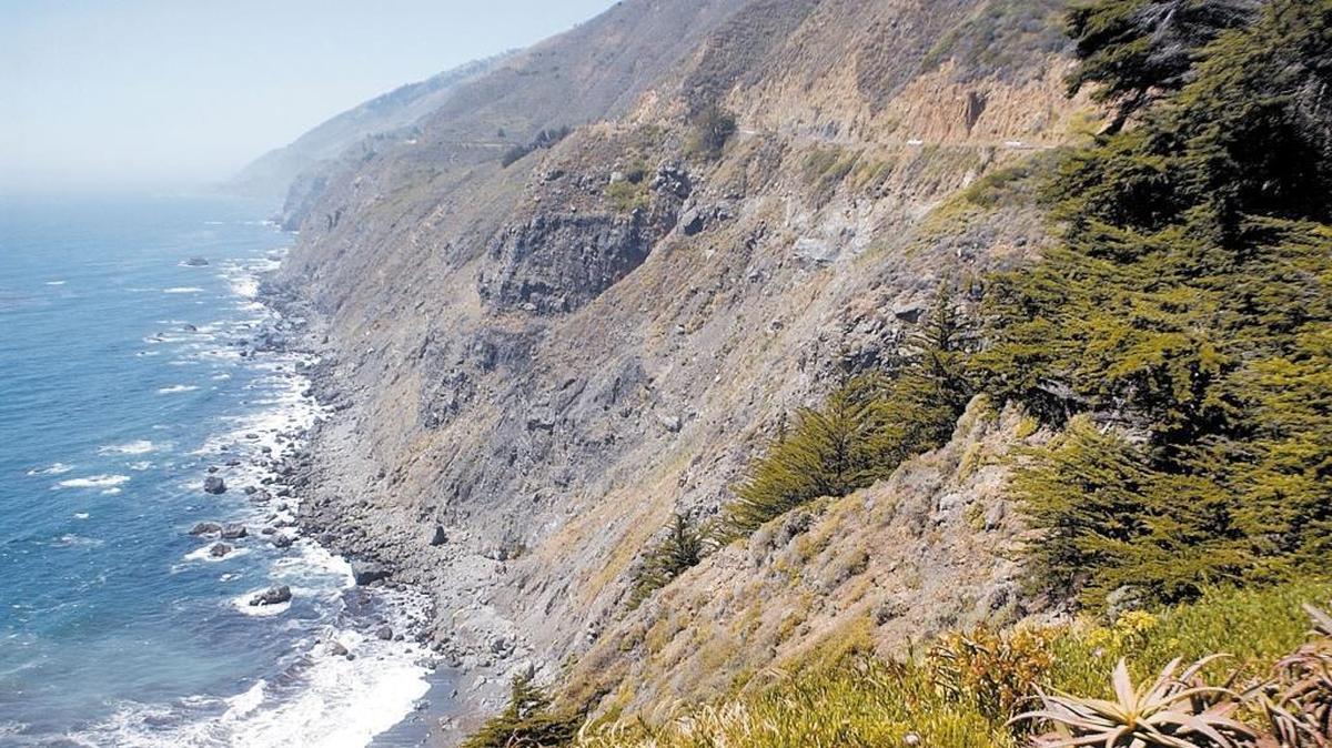 Highway 1 winds into the Big Sur coast, as seen looking north from Ragged Point Inn. Multiple people suffered injuries in a crash on Highway 1 1.5 miles north of Ragged Point on March 23, 2026.