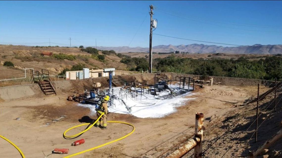 Crews doused an oil wellhead fire in Orcutt on Monday morning.