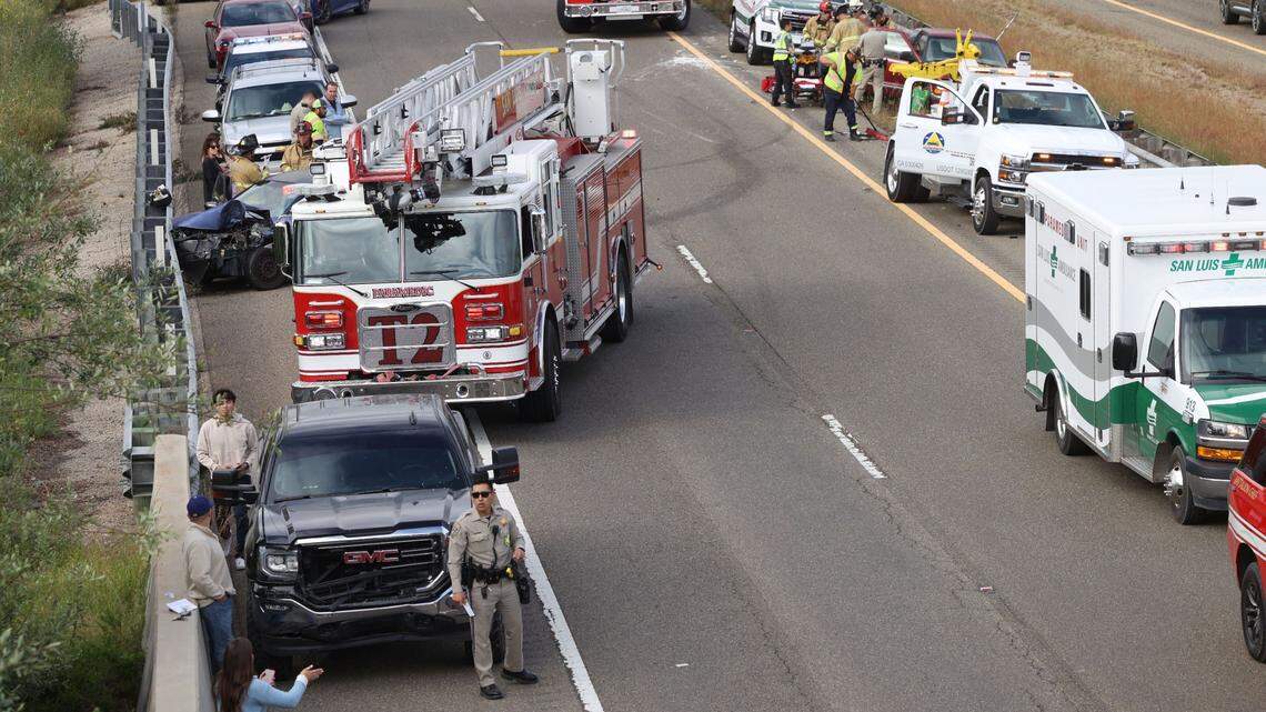 Three vehicles crashed at the Los Osos Valley Road offramp of southbound Highway 101 in San Luis Obispo on April 25, 2025.