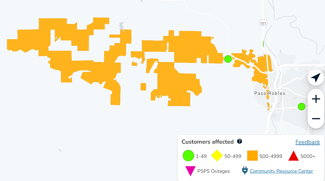 A PG&E power outage impacted 2,950 customers in Paso Robles on Friday, Oct. 27, 2023.