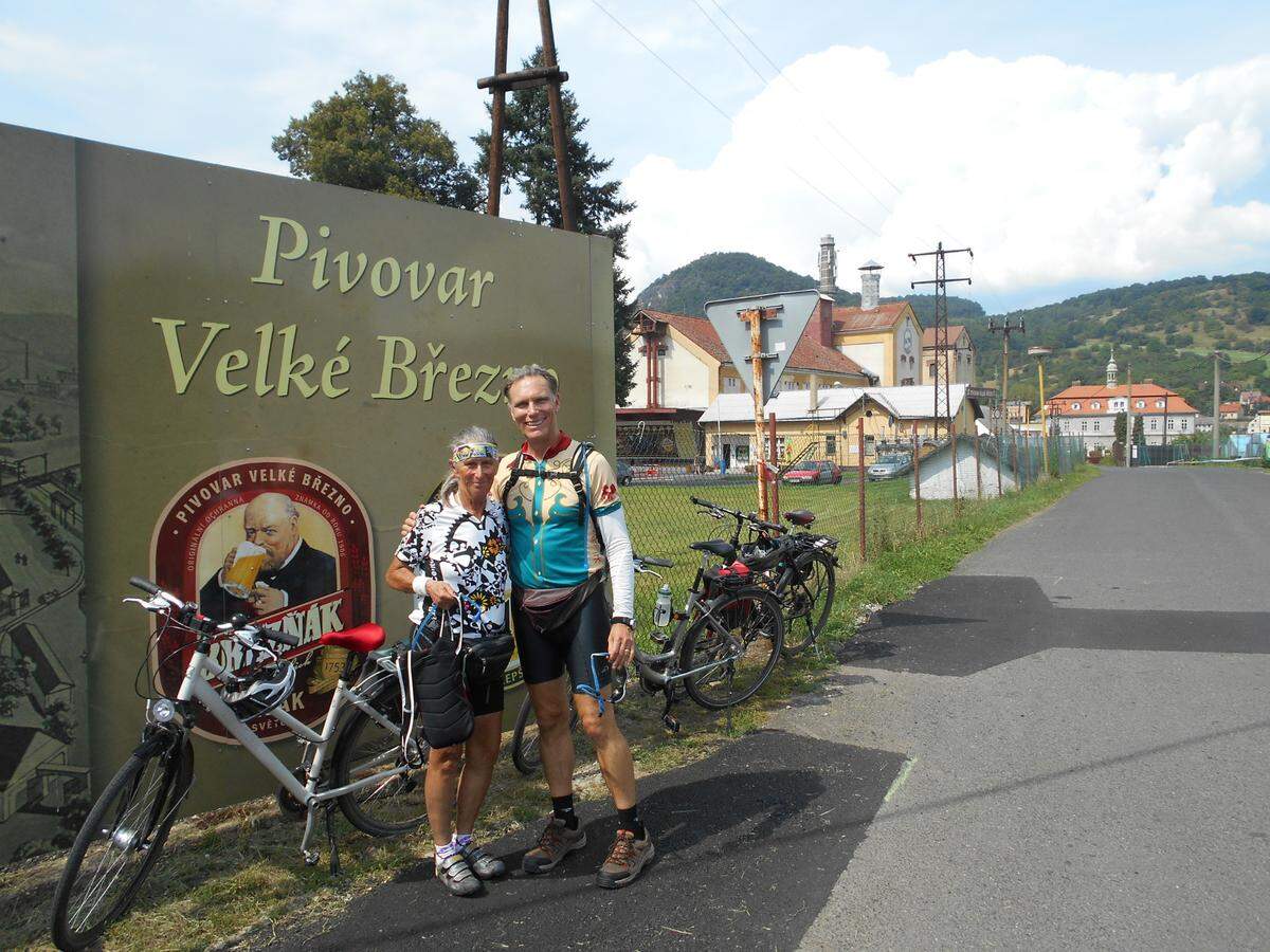 Gail and a member of the SLO Bicycle Club pose for a picture on a ride from Berlin to Budapest.