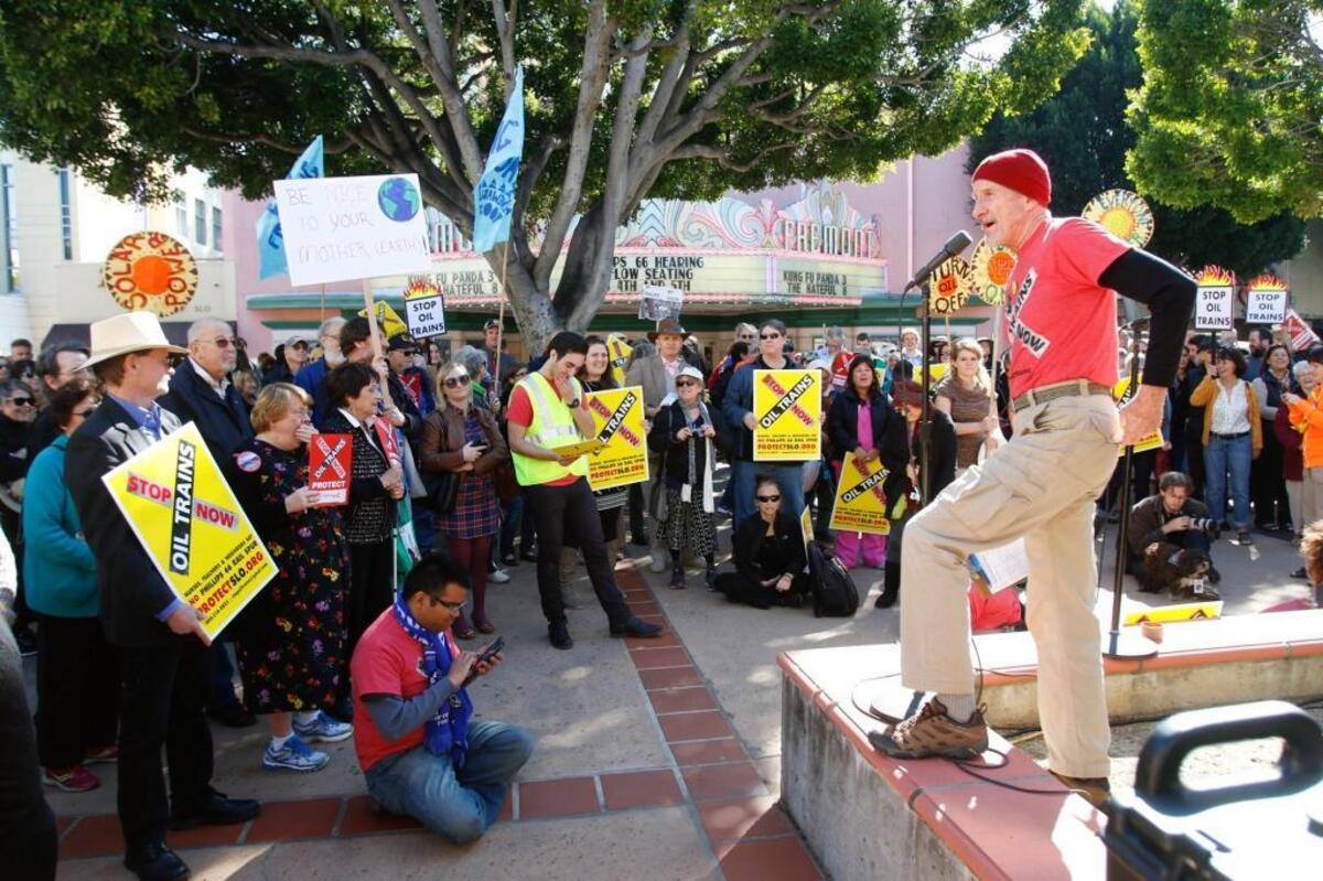 Oil train protest was held at the County Government Center over a proposal to expand production at the Phillips 66 refinery on the Nipomo Mesa. The proposal was eventually denied by the San Luis Obispo County Planning Commission.