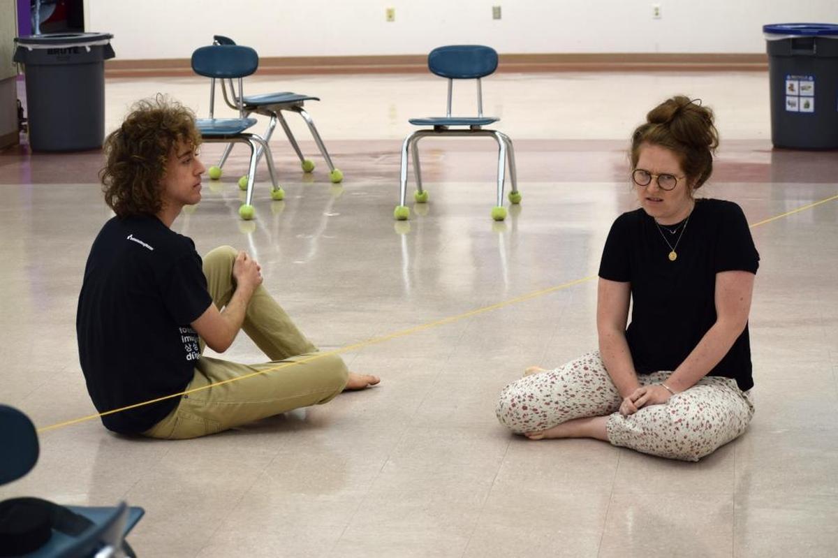 Kyle Berlin and Ashlin Hatch rehearse a segment of “Nice Town, Normal People” at Lopez High School. The play will open at The Clark Center for the Performing Arts on Aug. 17.