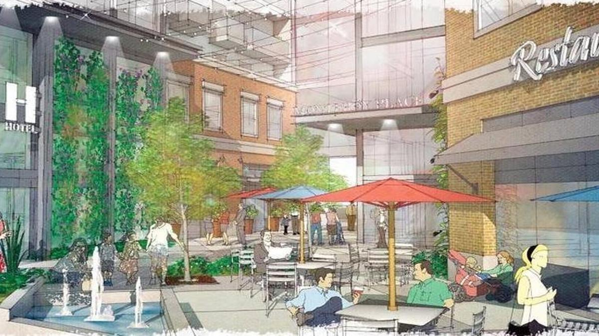 An illustration shows the proposed mixed-use project at the corner of Santa Rosa and Monterey streets that has been pulled from city planning consideration.