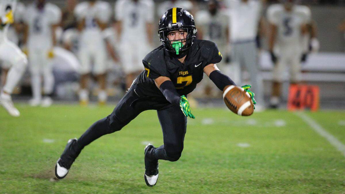 A pass falls just outside the reach of Britton Rethmeier in the first half. Arroyo Grande beat San Luis Obispo 23-0 in a high school football game on Sept. 6, 2024.