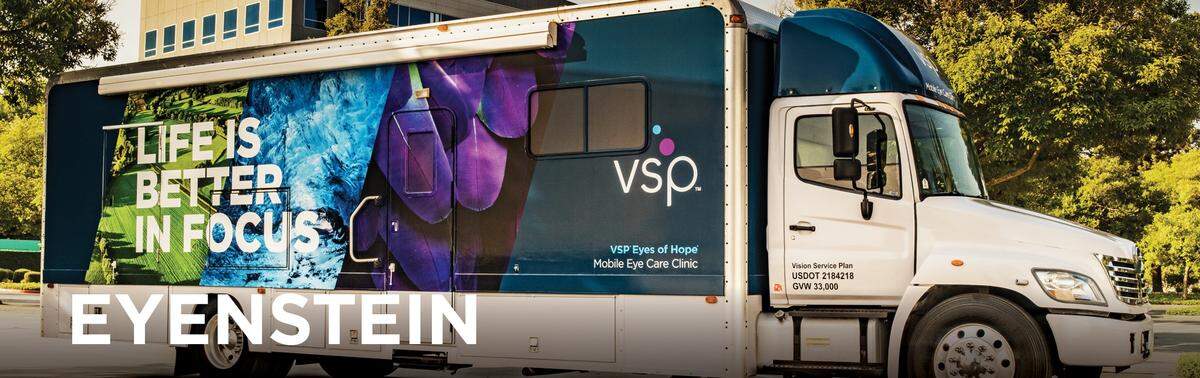 The 40-foot Eyenstein mobile eye care clinic by VSP Vision Eyes for Hope will be parked in front of 40 Prado Homeless Services Center in San Luis Obispo from Dec. 7 through Dec. 9, 2022.