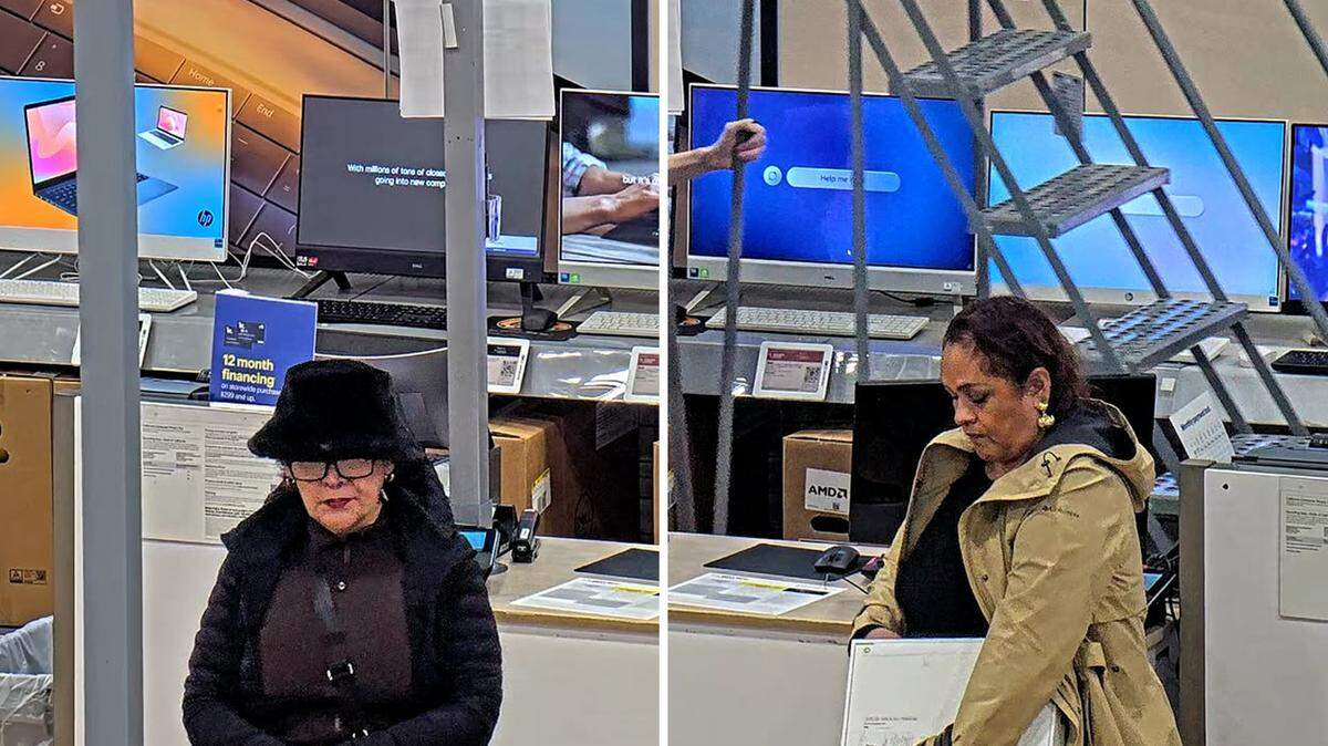 The San Luis Obispo Police Department asked for the public’s help identifying two people who allegedly stole a purse at Olive Garden and used its credit cards at Best Buy, pictured here on Jan. 25, 2025.