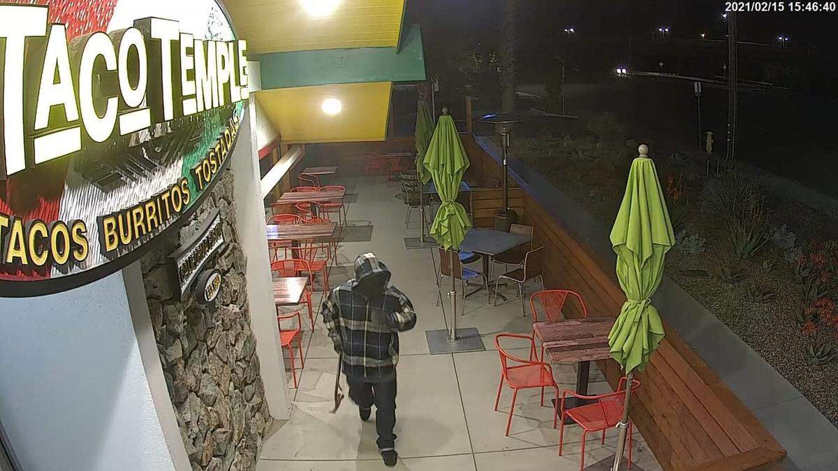 Taco Temple security camera surveillance footage shows the suspect who burglarized the San Luis Obispo restaurant late at night on Feb. 14, 2021.
