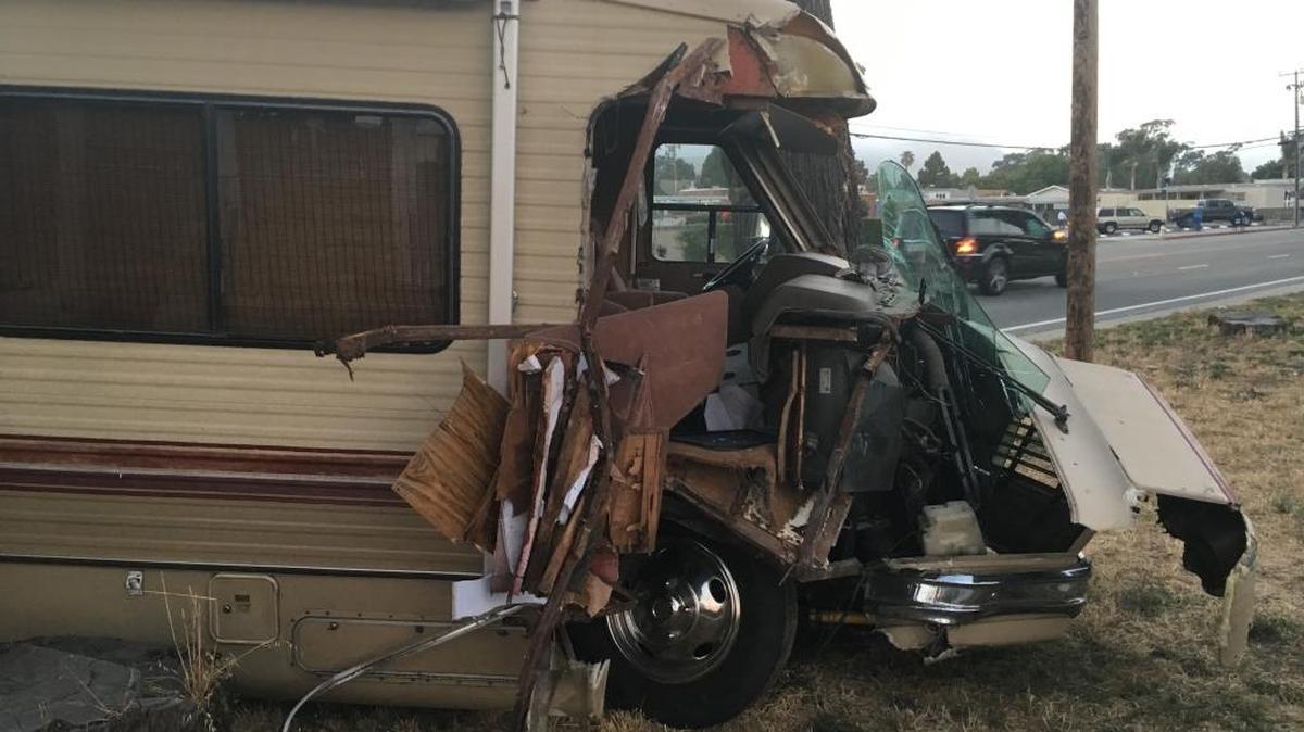 A 22-year-old San Francisco man crashed his recently-purchased RV into a tree on South Higuera Street about 8:30 p.m. Thursday, June 29, 2017.