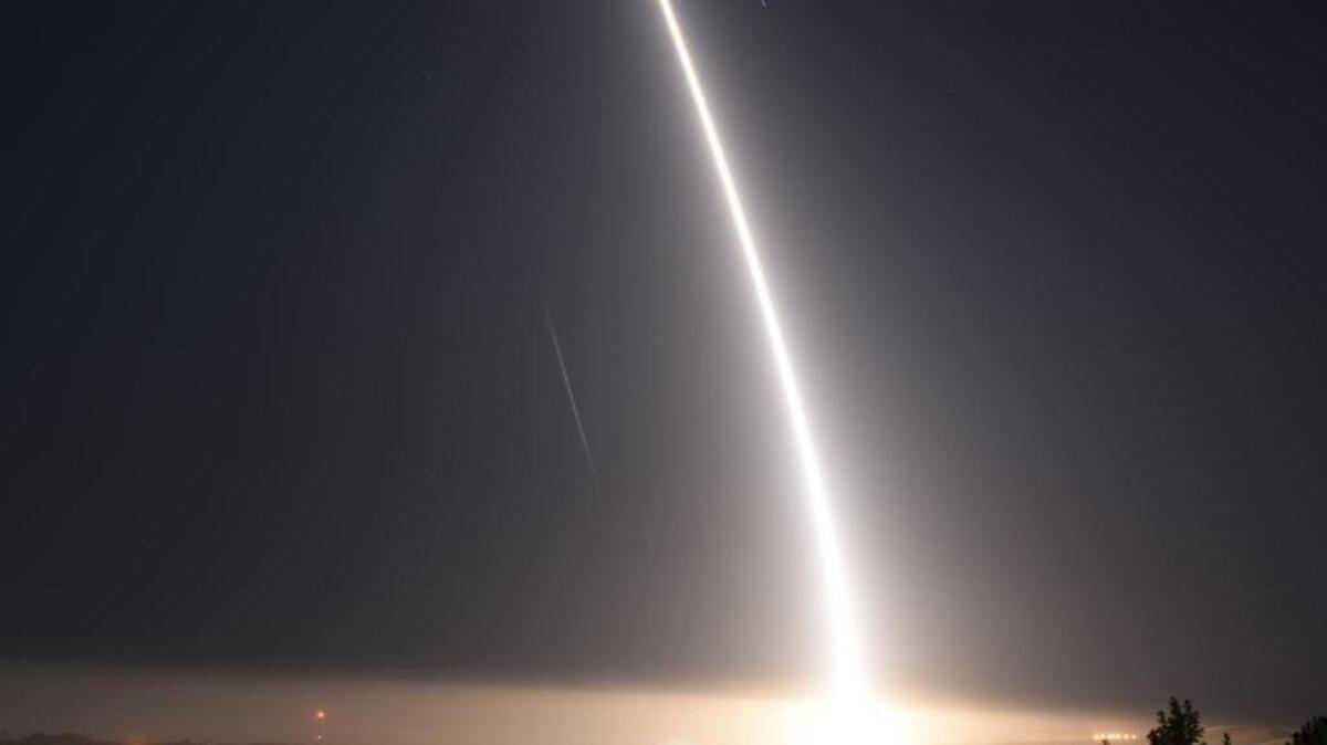 An unarmed Minuteman III intercontinental ballistic missile launches during an operational test at 12:03 a.m. Pacific Daylight Time Wednesday, May 3, 2017, at Vandenberg Air Force Base.