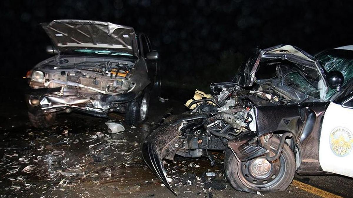 A Guadalupe police officer, an inmate being taken to jail and an alleged drunken driver, reportedly from Nipomo, received minor injuries in a head-on collision on Highway 1 early Sunday.