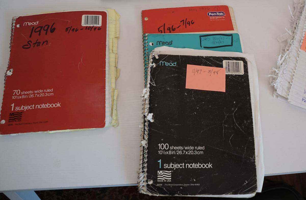 Kristin Smart’s parents kept these notebooks as they gathered information on their daughter’s disappearance in 1996. They’ve shared them with Chris Lambert, a podcaster seeking to find Smart’s body.