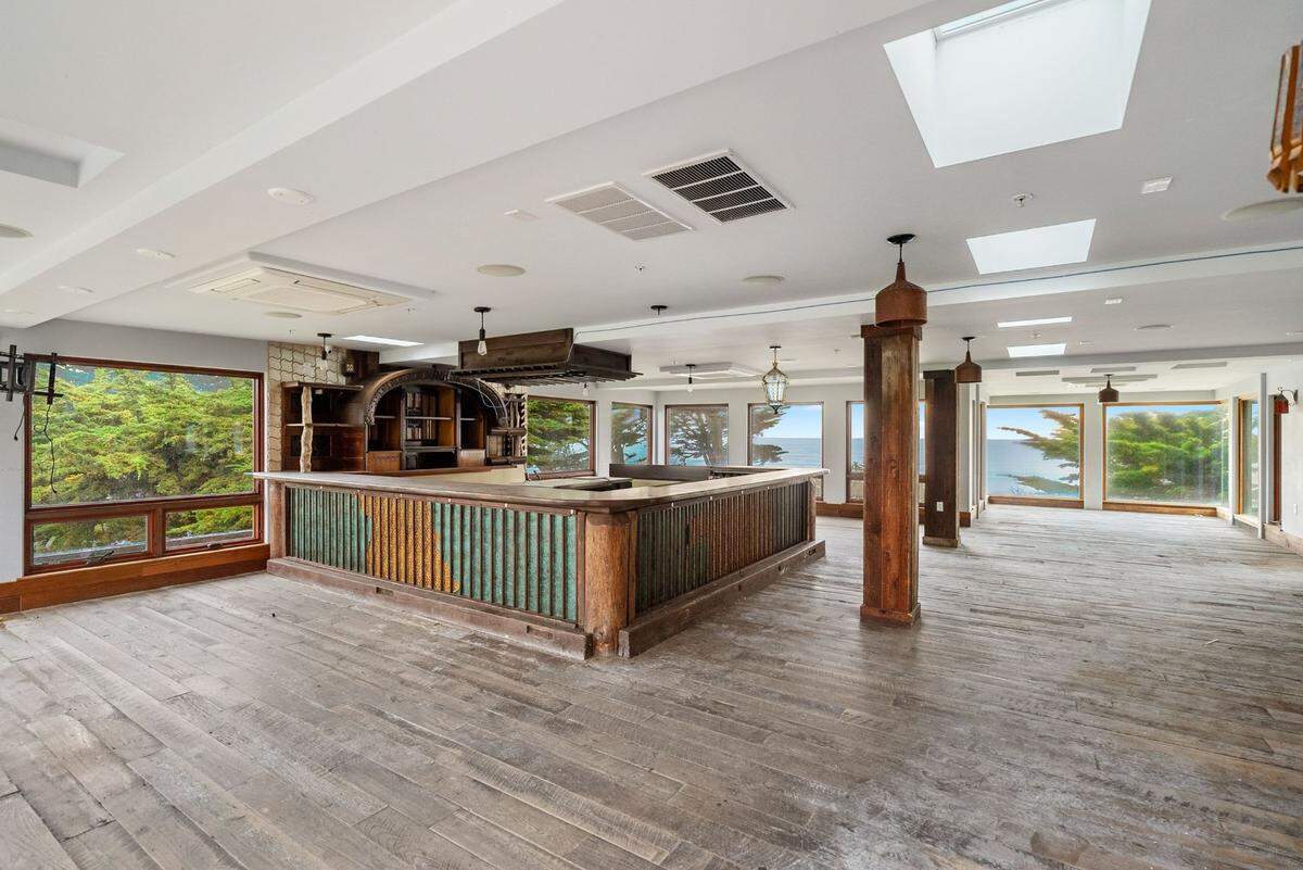This rustic ocean-view, second-story bar is part of the Daou Ocean property in Cambria that was listed for sale for $5.5 million in late April, 2025.
