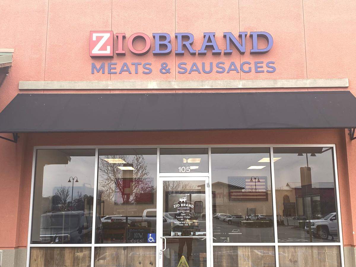 The storefront for Zio Brand Meats and Sausage, a butcher store that opened in Paso Robles in December 2022.