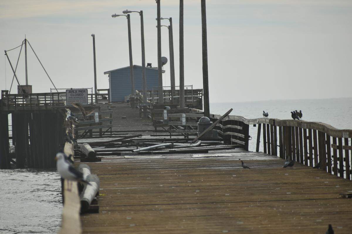 The Avila Beach Pier was hit hard by the heavy surf on Dec. 29, 2023.