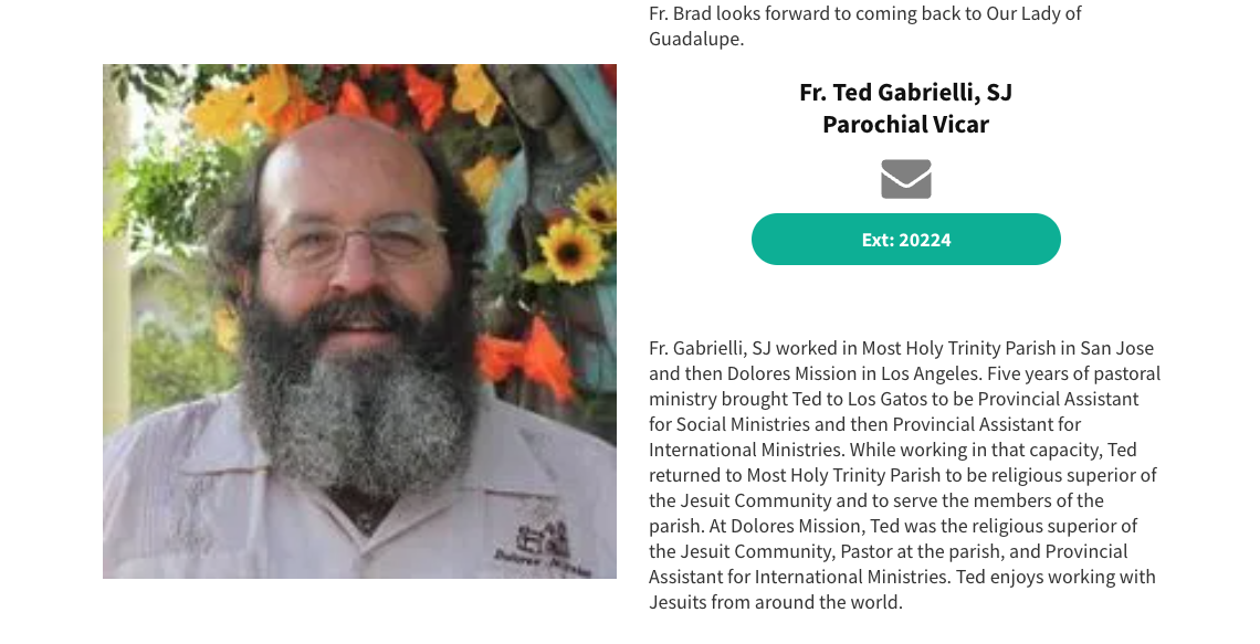 A bio for the Rev. Theodore Gabrielli appears on the website of Our Lady of Guadalupe parish in San Diego. He was named an associated pastor at the church earlier this year, according to the website thesoutherncross.org.