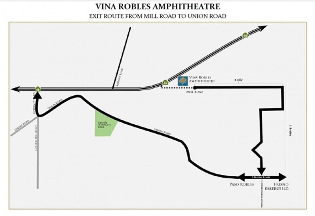 Traffic exiting Vina Robles Amphitheatre’s parking lot now can avoid backups on Mill Road by taking a detour down a private access road to Union Road.
