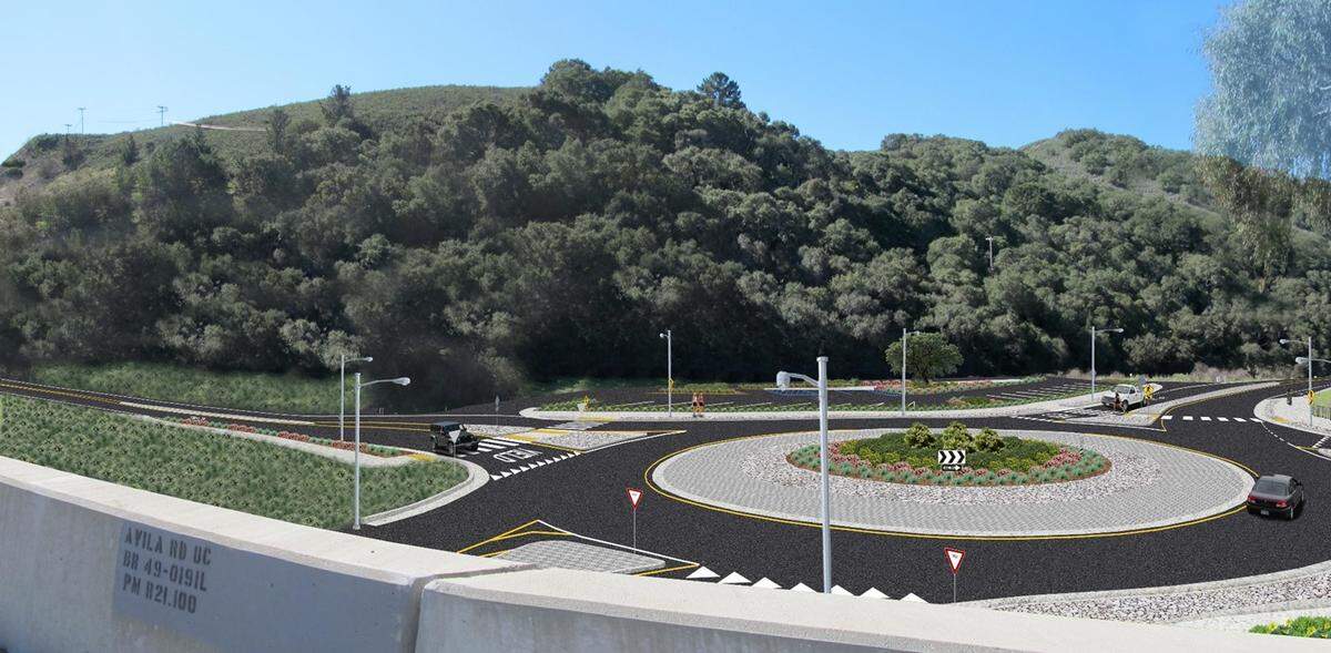 San Luis Obispo County will install a roundabout at the intersection of Avila Beach Drive and Shell Beach Road along Highway 101. Construction will begin at the start of 2024.