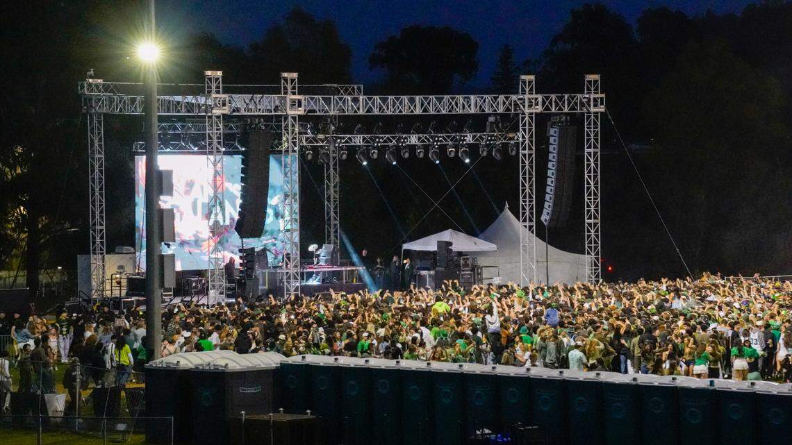 Cal Poly hosted an early morning music festival featuring EDM artists Zhu and Galantis on campus in hopes of drawing students out of the streets on St. Fratty’s Day, March 15, 2025.