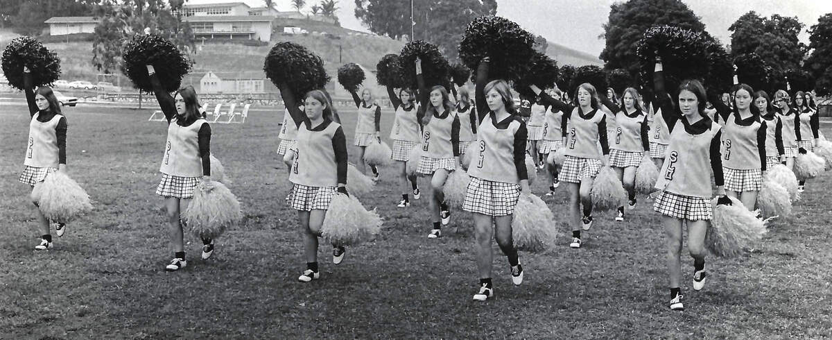 Cheerleaders practice at San Luis Obispo High School in an undated photo filed with other photos from the 1970s.