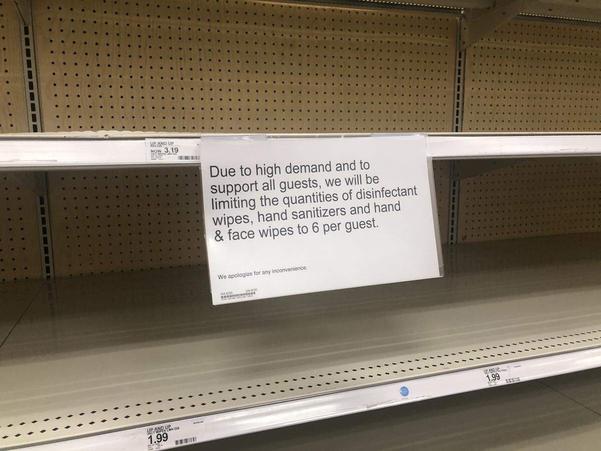 This sign at Target in SLO on Monday alerted shoppers about shortages.