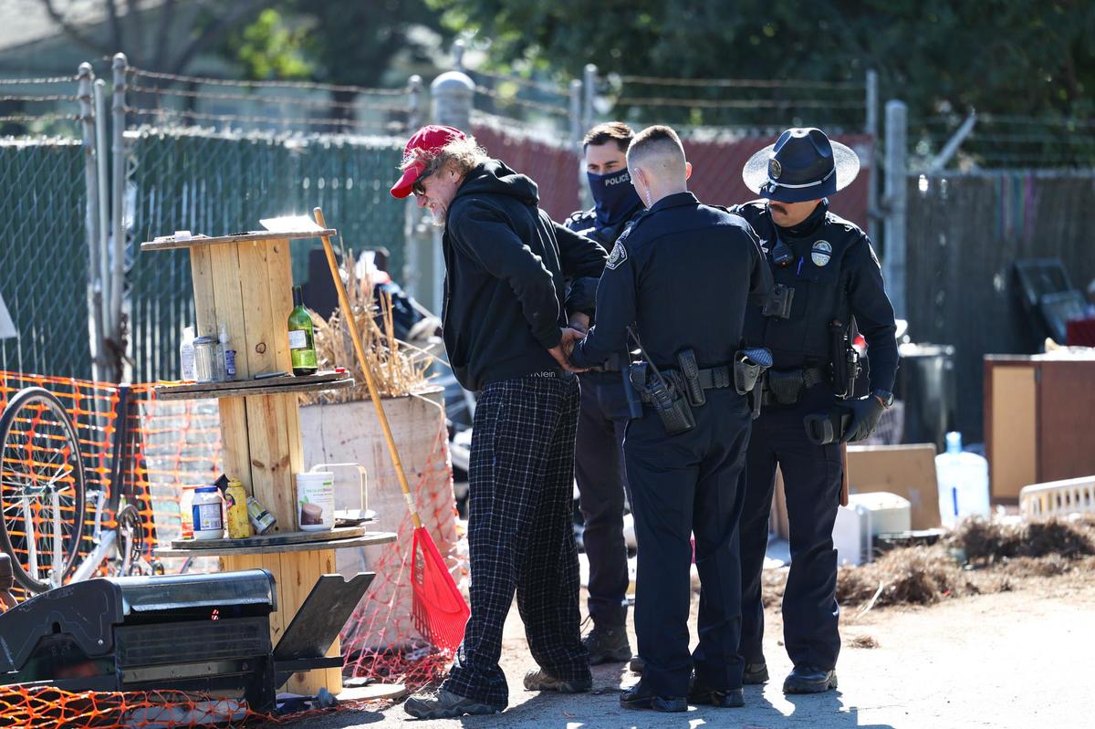 Carl “Red” Caslin was arrested when he refused to leave his campsite. A homeless camp off of Prado Road on the access road to the San Luis Obispo waste water treatment plant was cleared Jan. 24, 2022. Homeless advocates and the evicted asked where they could move. The city officials said the road used as construction access was not a safe location.
