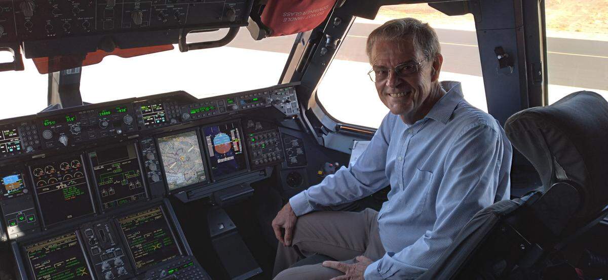 Paso Robles Mayor Steve Martin sits inside the British Royal Air Force’s A400 plane, which landed at the Paso Robles Municipal Airport on Oct. 3, 2022.
