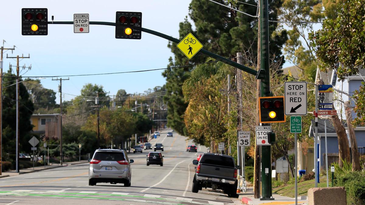 San Luis Obispo’s new pedestrian hybrid beacon is installed at the intersection of Foothill Boulevard and Ferrini Road.