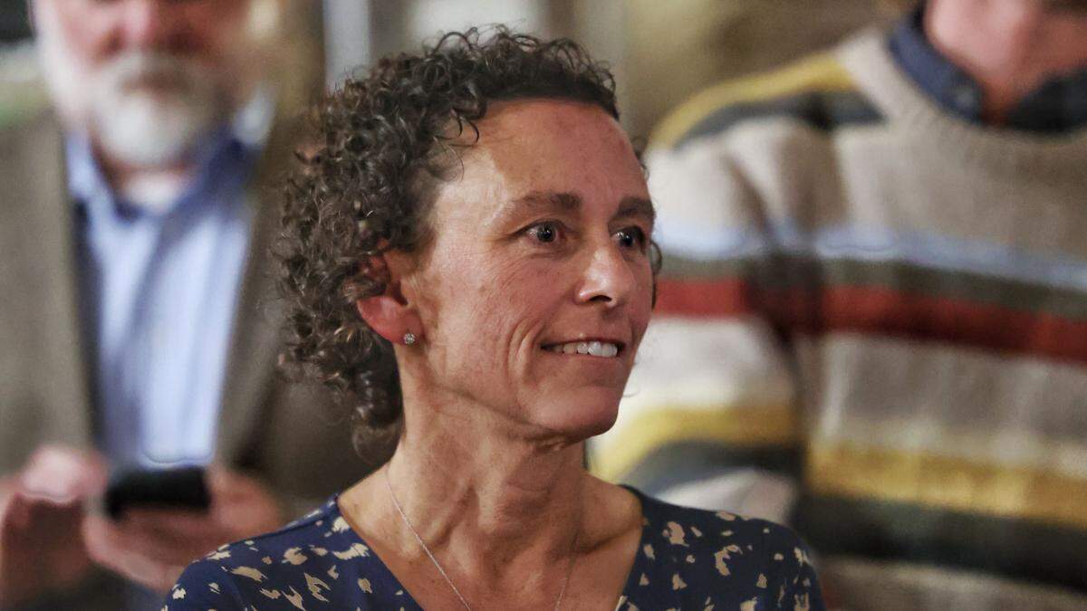 San Luis Obispo City Councilmember Michelle Shoresman waits for returns at her Election Night party at Big Sky Cafe in San Luis Obispo on Nov. 8, 2022.