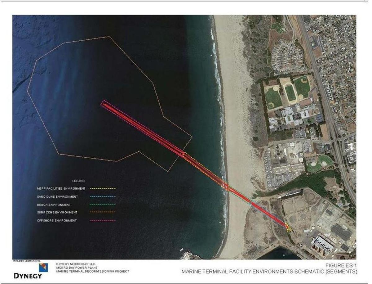 A map that shows the location of the 1950s-era oil pipes that serviced the Morro Bay Power Plant.