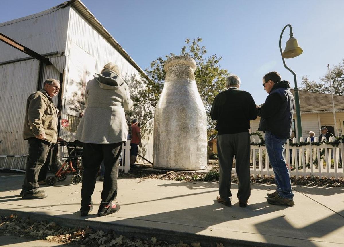 The giant stucco milk bottle once used to advertise the Rossi family’s Crescent Farm has a new home at the Templeton Historical Society Museum on Main Street.