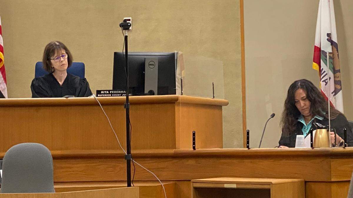 San Luis Obispo Superior Court Judge Rita Federman listens to San Luis Obispo County Clerk-Recorder Elaina Cano’s testimony on Dec. 19, 2023, in the dispute over unpaid costs relating to the District 2 supervisor ballot recount filed by Darcia Stebbens.