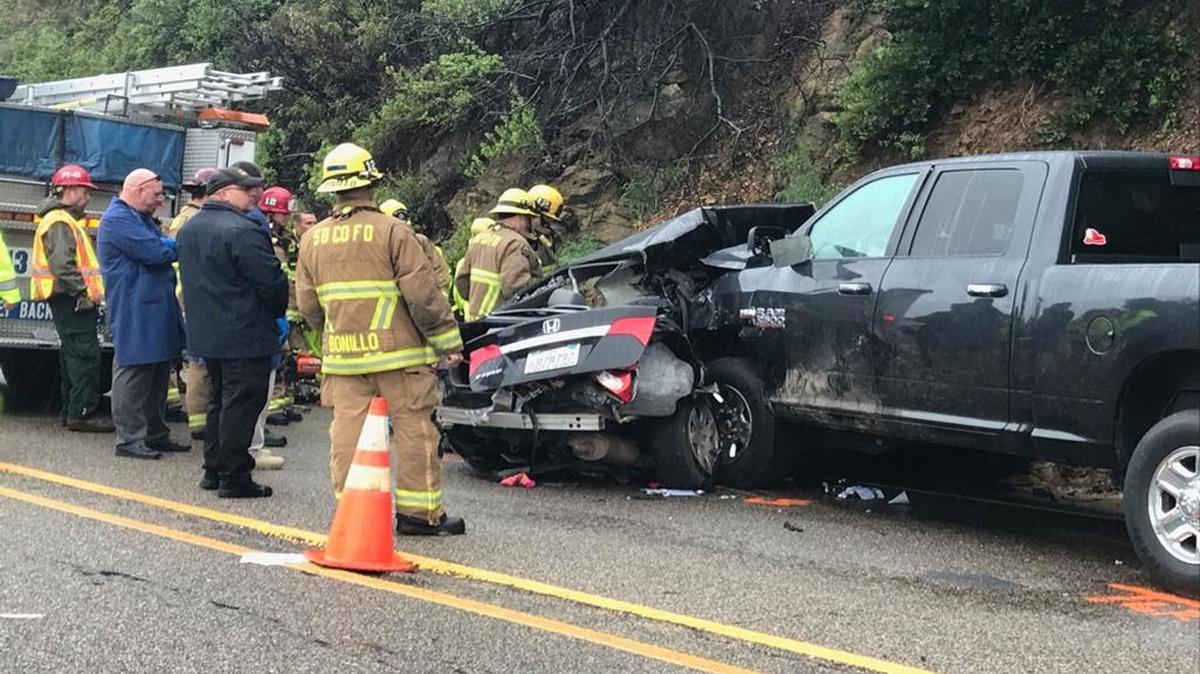 Two people were killed and two were injured Tuesday, March 21, 2017, in a collision on Highway 154 near Painted Cave Road in Santa Barbara County.